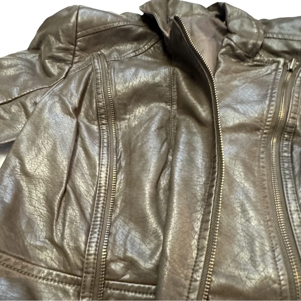 DASH by Kardashian Women's Brown Faux Leather Jacket Size XXS Peplum Pockets NEW - Picture 6 of 15